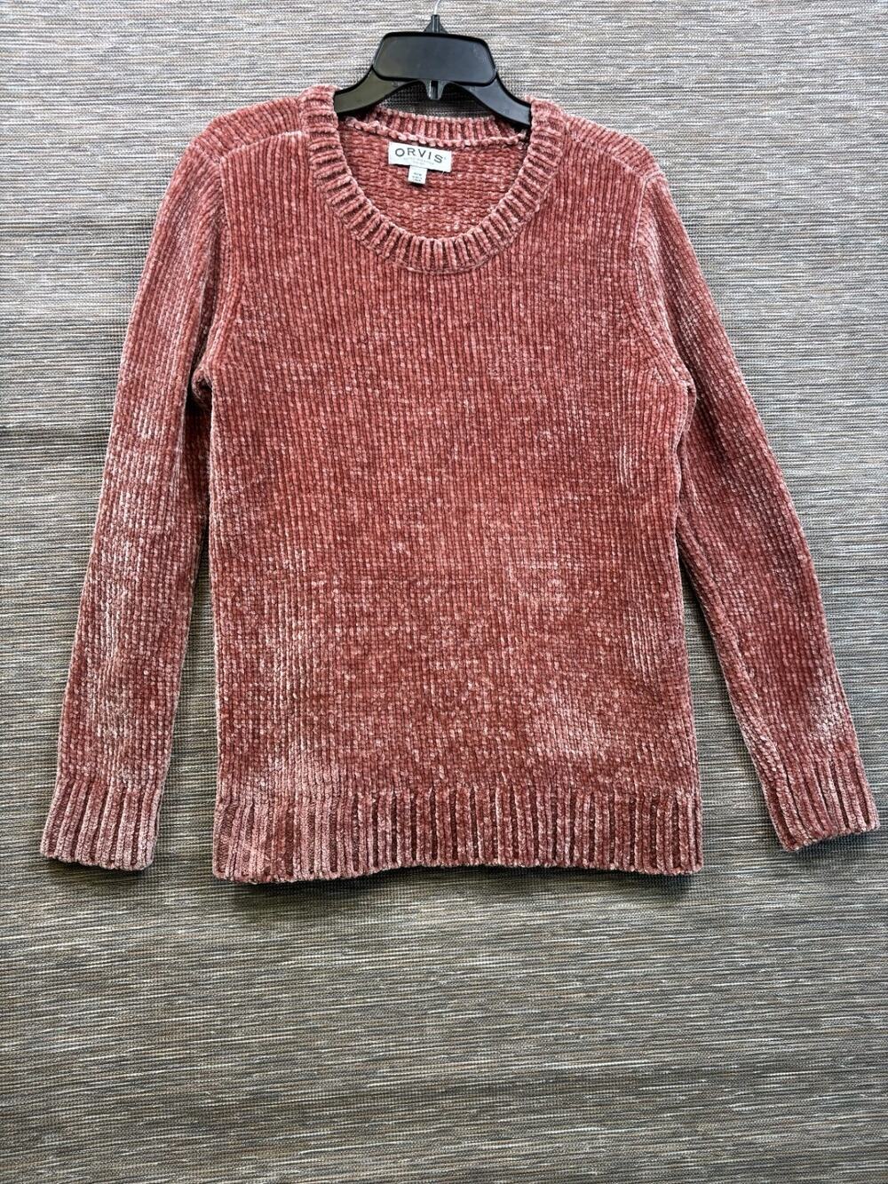 Orvis Knit Sweater Womens Size M Dusty Pink Chenille Pullover Long Sleeve Soft